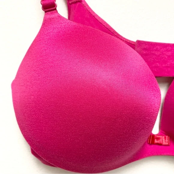 Victorias Secret Lined Demi Bra 34D Magenta Pink with Red Bow Underwire Padded - Picture 4 of 9